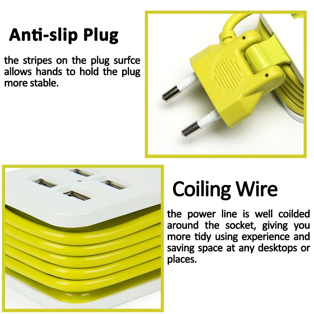 Дорожный удлинитель с европейской вилкой портативная розетка 4 USB портами для