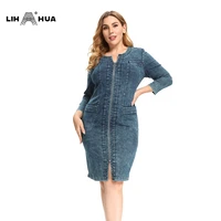 lih hua womens plus size denim dress high flexibility slim fit dress casual woven dress