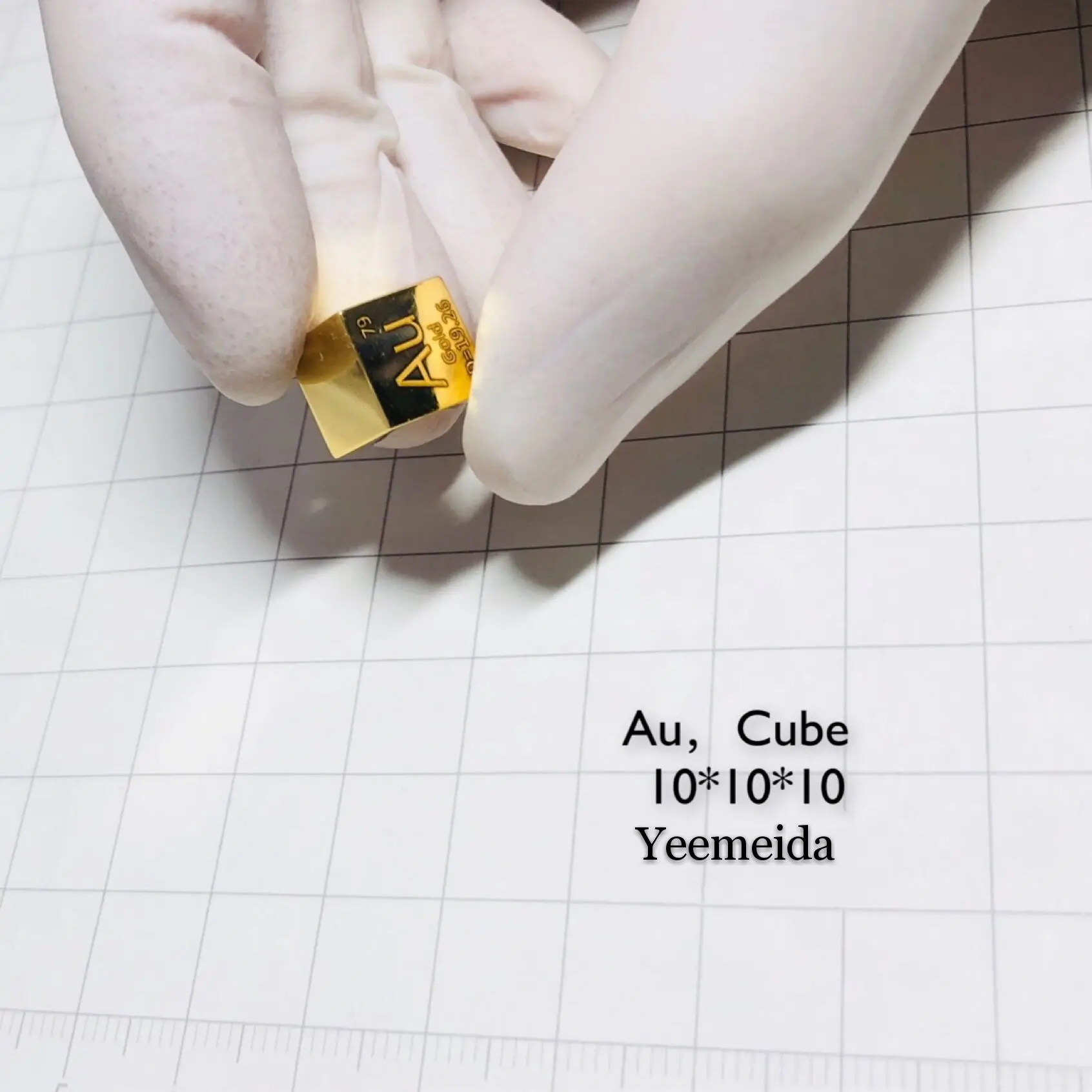 

Free shipping Gold metal cube 9999 pure 10mm density ingot Au periodic element table