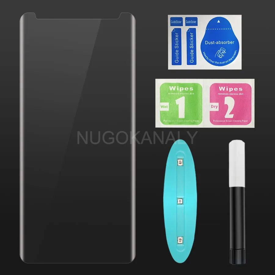 УФ жидкое 3D изогнутое закаленное стекло с полным клеем для Samsung Galaxy S8 S9 S10 Plus Note 10 8 9