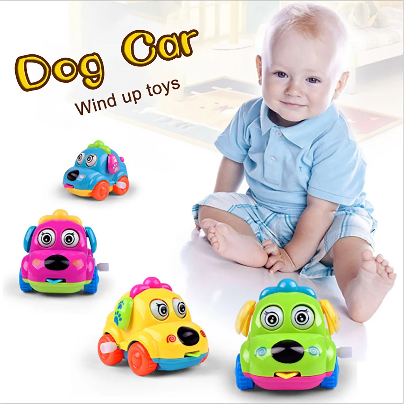 

Baby Kids Clockwork Puppy Cars Toy Cartoon Small Dog Clockwork Car Educational Children's Toy Car Gift