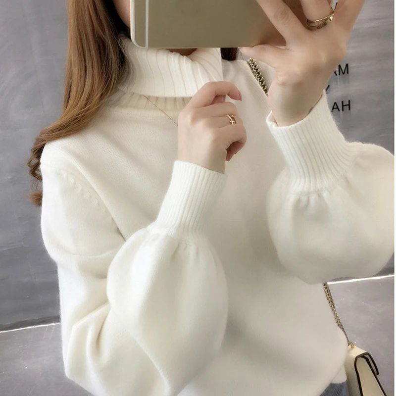 Женский вязаный свитер с высоким воротником розовая теплая рубашка в Корейском