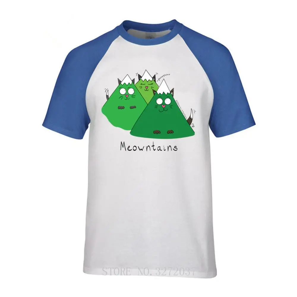 Meowntains-футболка с принтом горы для мужчин 100% хлопок круглым вырезом коротким