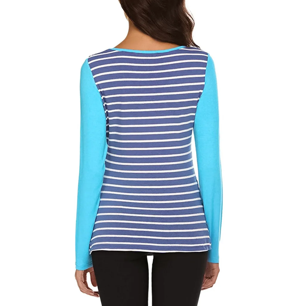 Для женщин MaMa пижамы для беременных с длинным рукавом полосатые топы кормящих