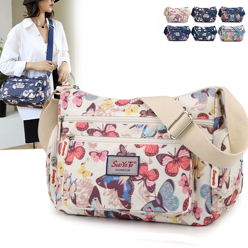

Новая Брендовая женская сумка через плечо, женские сумки на плечо, водонепроницаемые нейлоновые сумки-мессенджеры с цветочным принтом, жен...