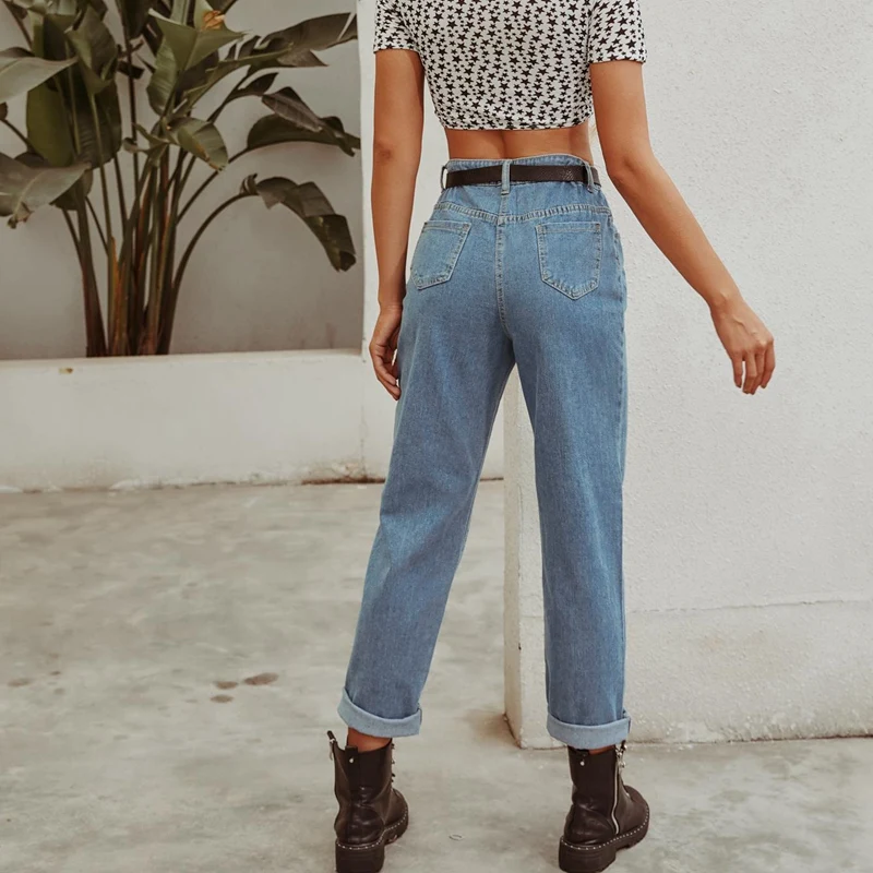 

Fashion Women Denim Pants Vintage High Waist Denim Pants Women Full Length Denim Pants