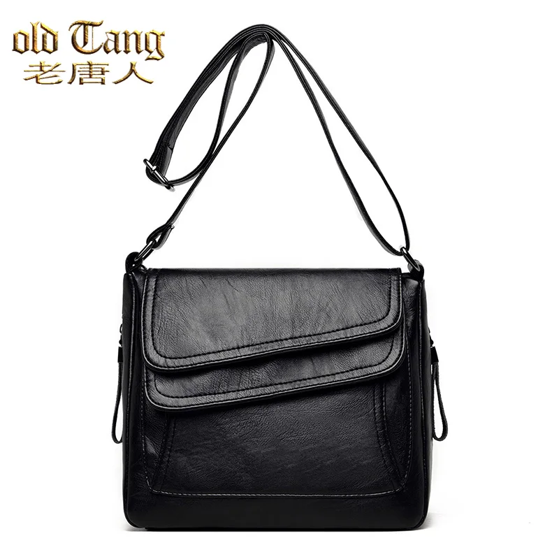 

OLD TANG Fashion Solid Color Leather Flip Shoulder Messenger Bag for Women 2020 New Casual Concise Small Square Bag Sac Epaule