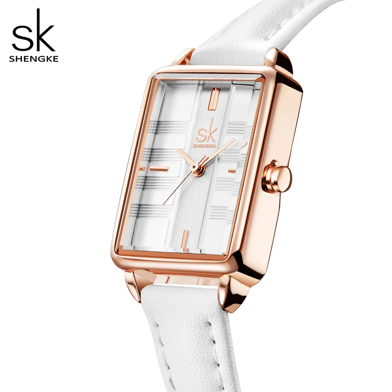 

Women Watches Shengke New Creative Pure White Band Rectangle Dial Japanese Quartz Movement Montre Femme Fashion Relogio Feminino