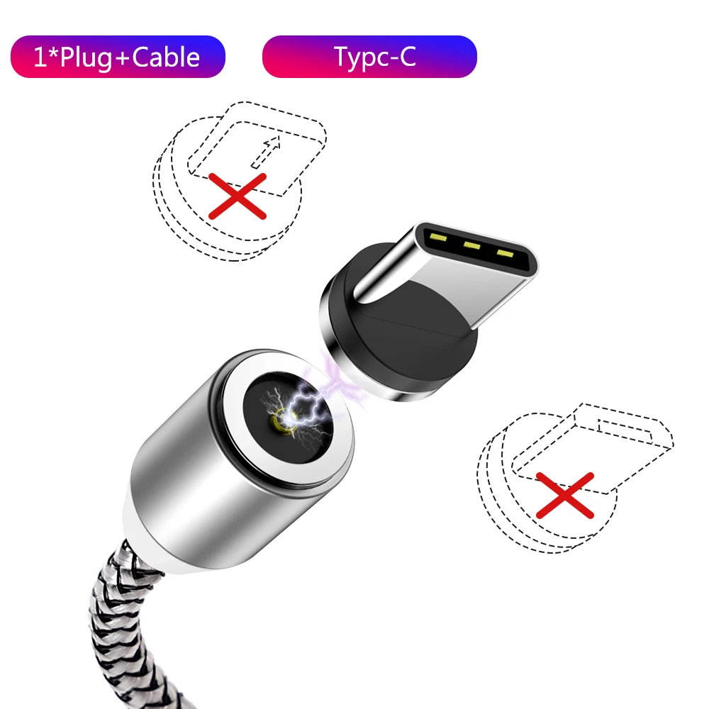 Silver For Type C 1 м 2 м магнитное зарядное устройство для быстрой зарядки type C Micro USB C кабель для iPhone 11X8 7 6 6S 5 5S samsung кабельный трос мобильного телефона - Цвет: Silver For Type C
