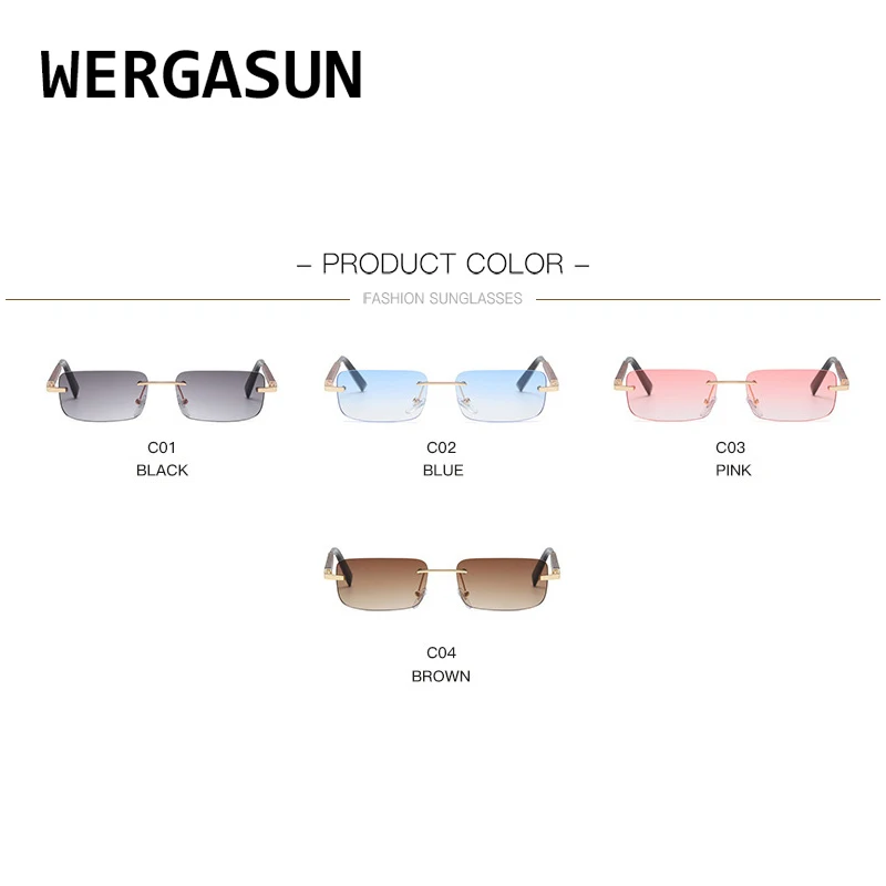 

WERGASUN Vintage Small Square Frame Sunglasses Women Luxury Brand Rectangle Fashion Gradient Sun Glasses Retro Shades UV400
