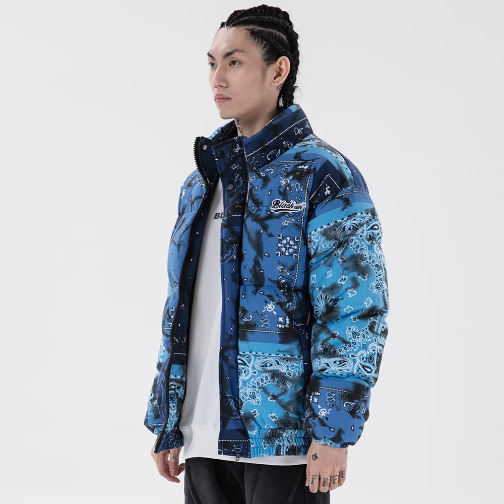 

Winter Cotton Padded Parkas Jackets Streetwear Hip Hop Bandana Paisley Pattern Thick Tie Dye Coats Harajuku Outwear WY354