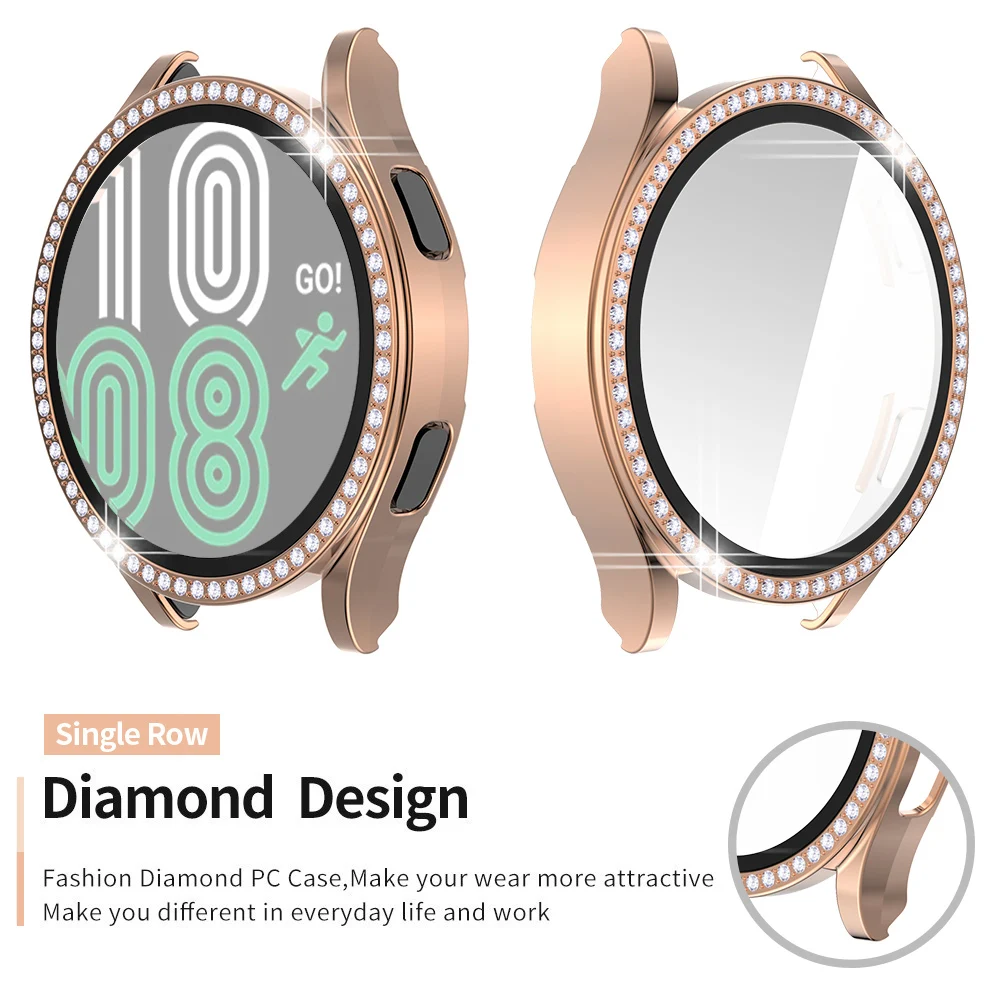 Screen Protector Glass Film + Cover for Samsung Galaxy Watch 4 Case 40mm 44mm Active 2 Shell Women Bling Diamond Bumper