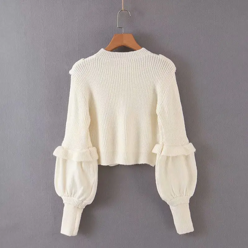 

Cotday Short Loose Sweet Casual Chic 2020 New Autumn All-match Knitted Ruffles Pink Women Ladies Casual Pullovers Sweaters