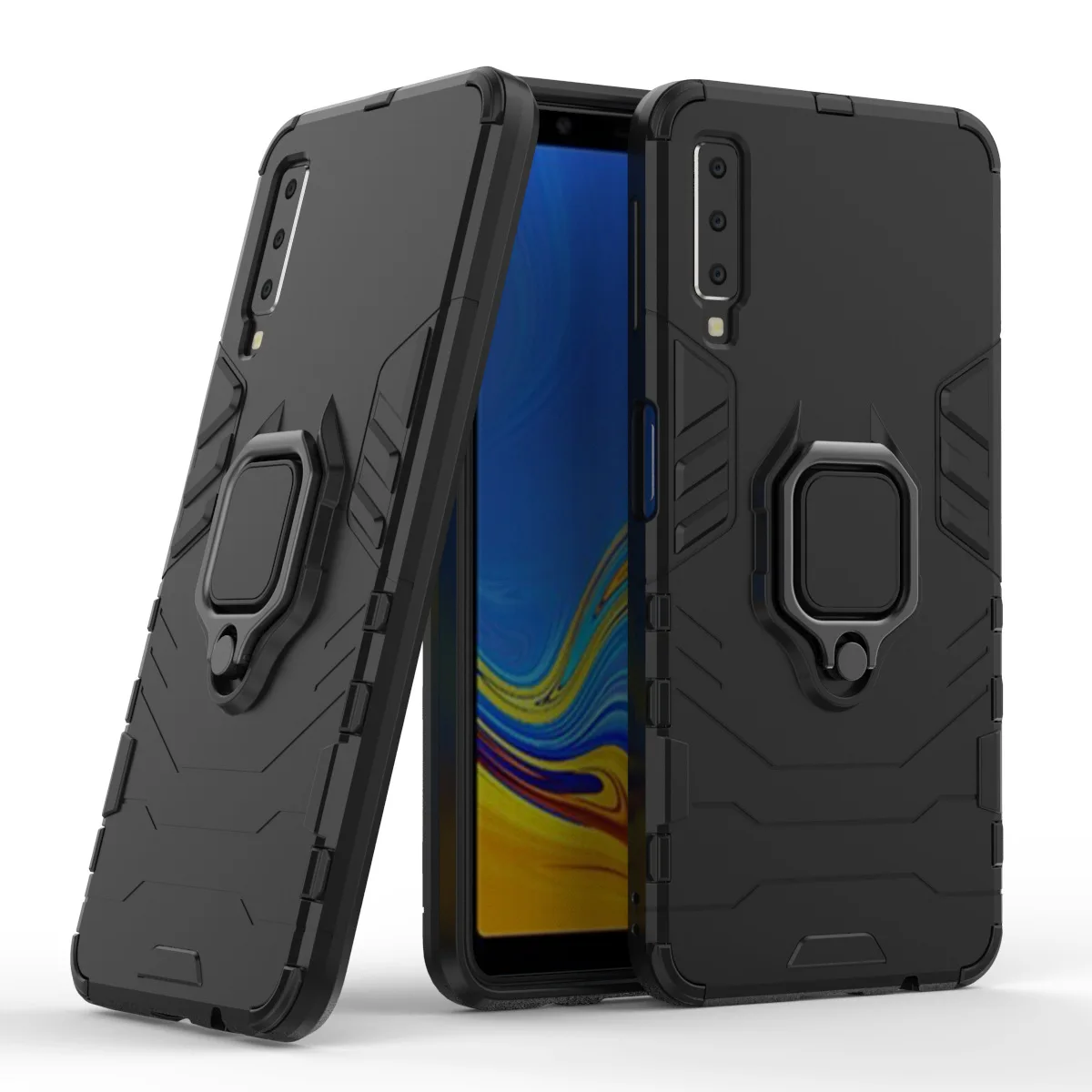 armor shockproof ring holder case for samsung galaxy a7 2018 hard pc soft tpu hybrid rugged back cover free global shipping