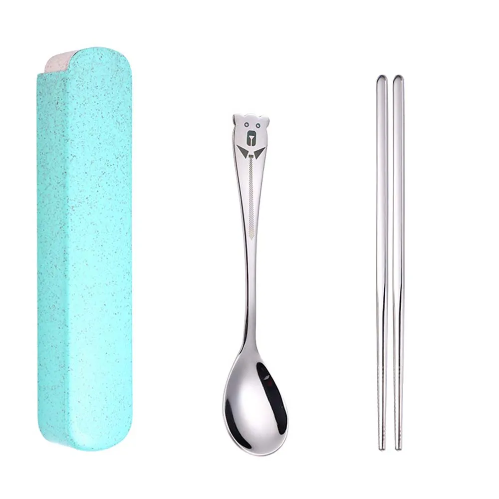 1 комплект Мультяшные из нержавеющей стали Портативный набор столовых приборов