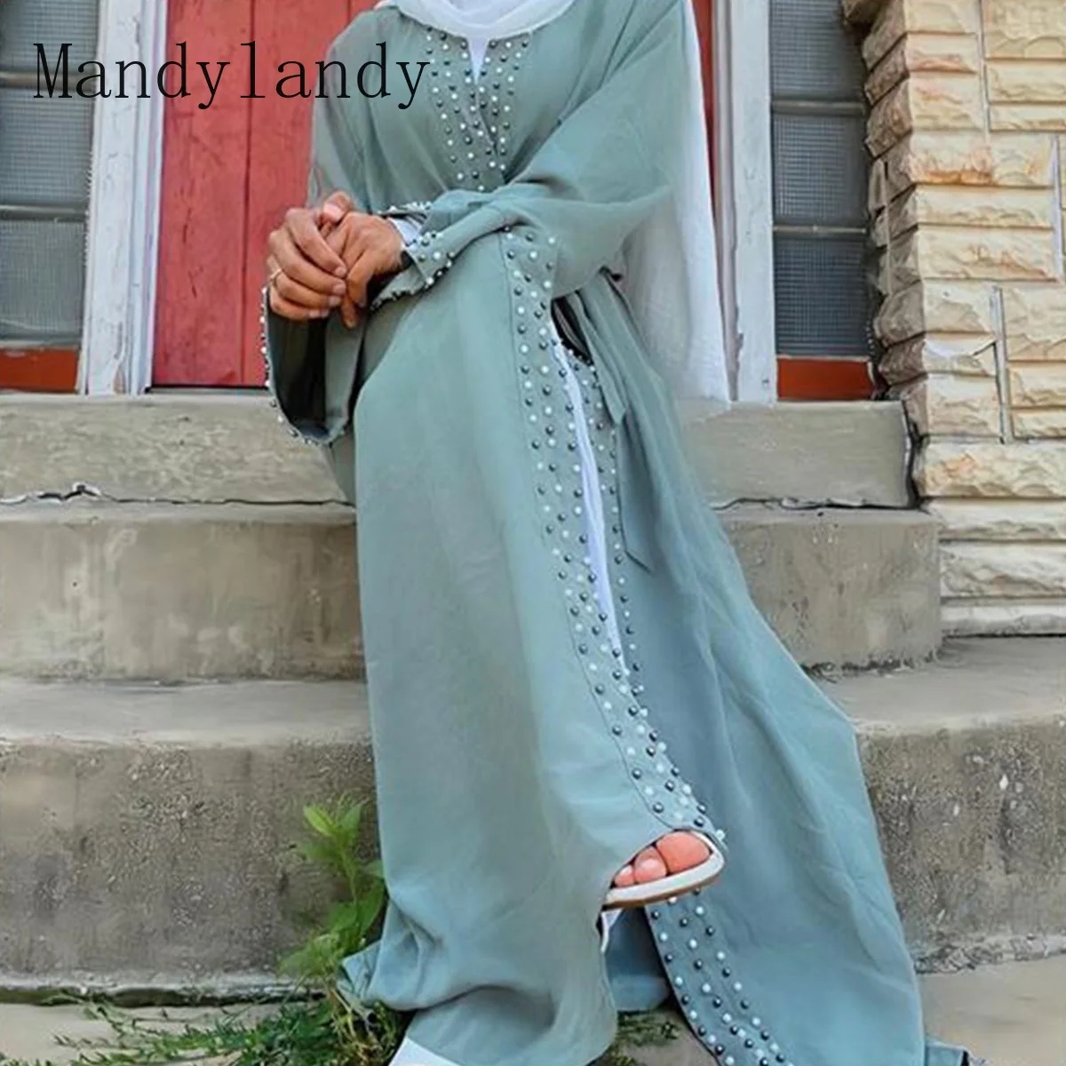 

Халат-кимоно Mandylandy в арабском стиле, для Ближнего Востока, элегантное мусульманское абайское платье с бусинами, кардиган на шнуровке, халат,...