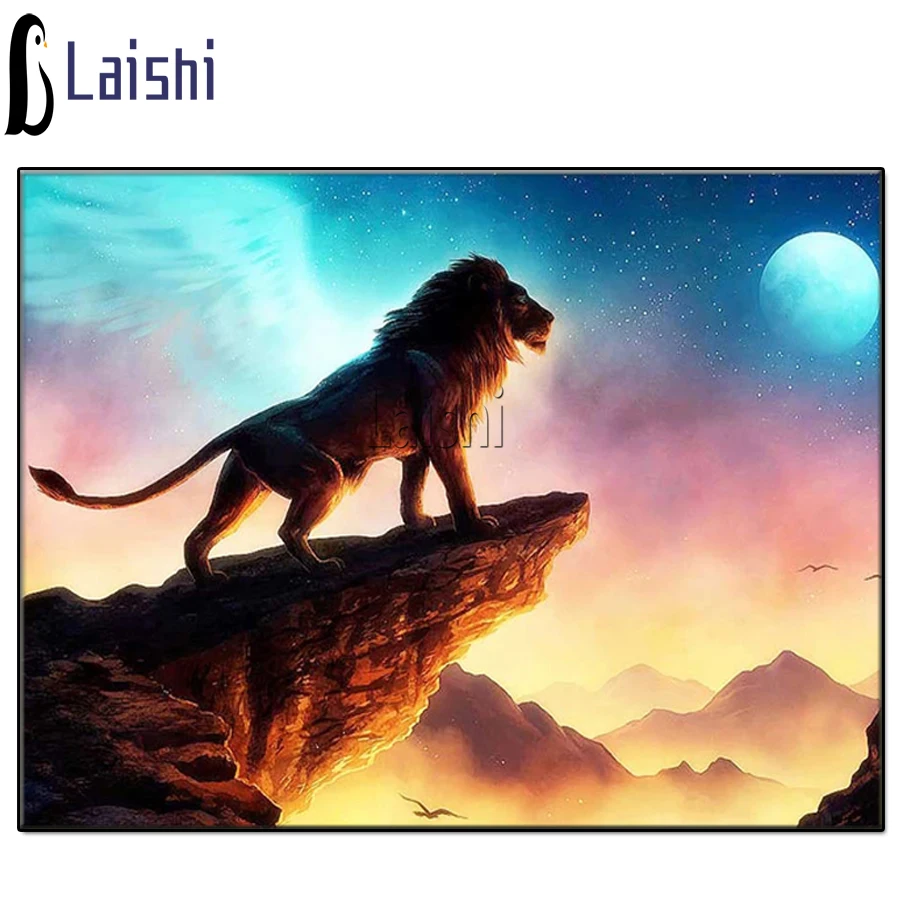 

Полный набор для рисования с круглыми камнями и полотном картина Романтический звёздное небо для детей, с рисунком в виде льва, 5D Алмазная в...