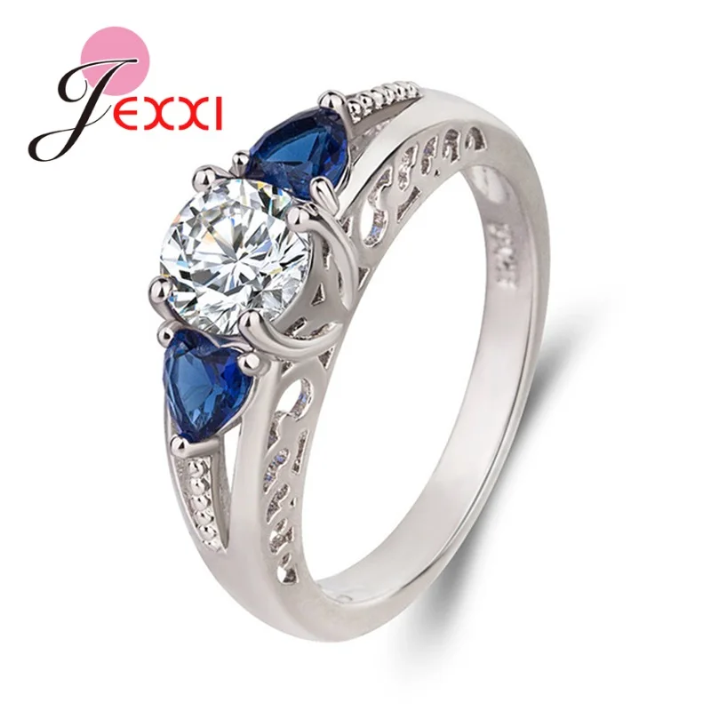 

High Quality Women Girls Luxury 925 Sterling Silver Finger Rings Blue & White AAA Cubic Zirconia CZ Rings Top Sale