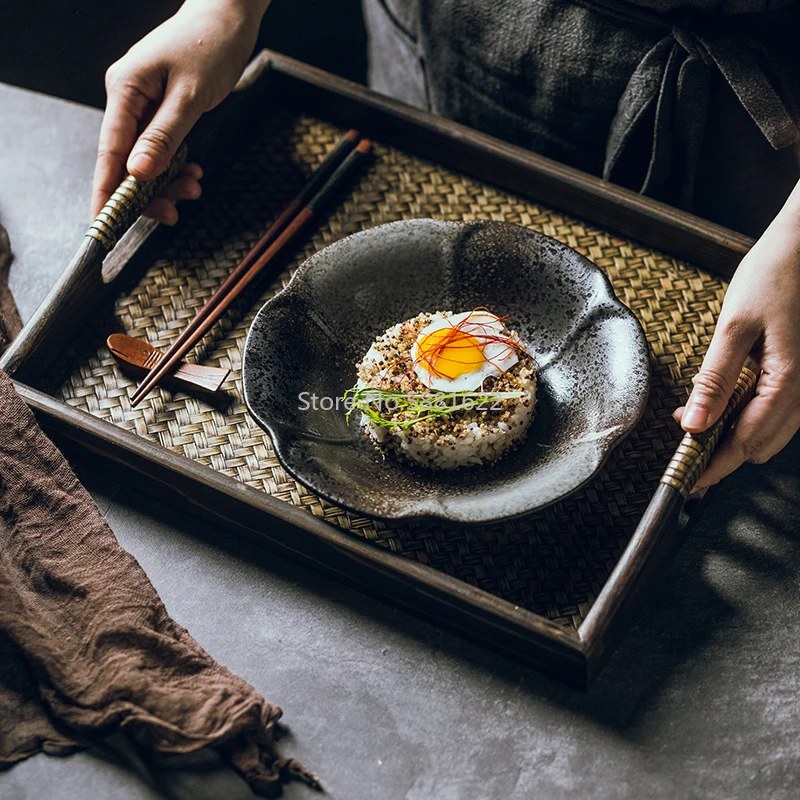 Креативная керамическая тарелка с цветком магнолии простая японская для