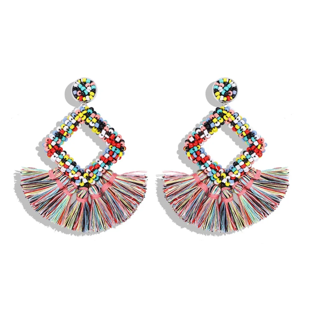 Miwens, новинка, Bauble Bar, синие Квадратные бусины, свисающие, модные женские серьги, кисточка, овальная рафия, массивные серьги-подвески ювелирные изделия