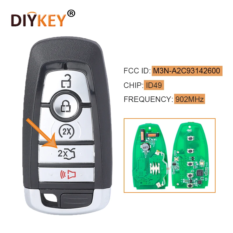 

DIYKEY 433/868/902MHz OEM FCC:M3N-A2C93142600 5B Smart Remote Key Fob ID49 for Ford Edge Explorer Fusion Mustang P/N:164-R8149