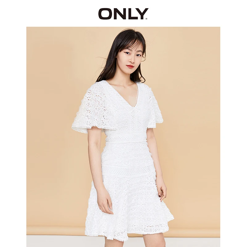 

ONLY summer French temperament V-neck lace waist thin A-line dress female | 120161509