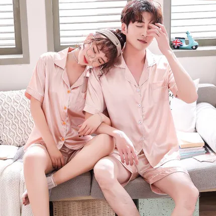 Комплект летней атласной пижамы для влюбленных повседневная одежда сна мягкий