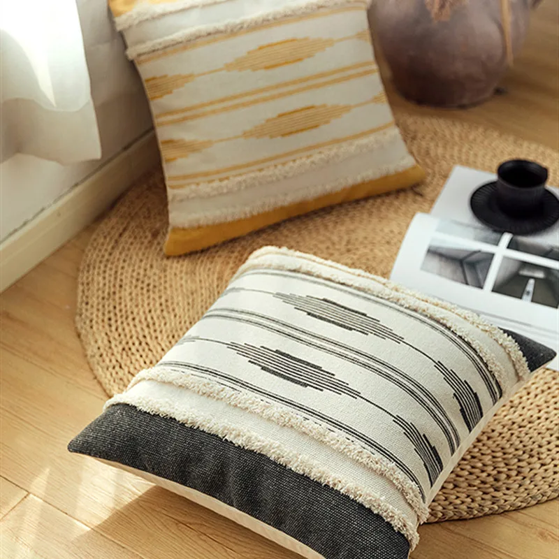 Желтые футболки в полоску с вышивкой ручной работы Накидка для подушки домашний