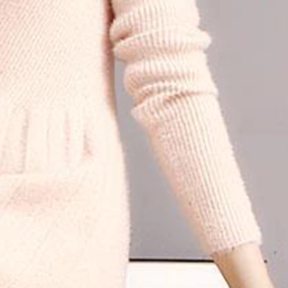 

2021 spring and autumn new solid color half high neck knitted dress long sleeve women's waist knee-length skirt