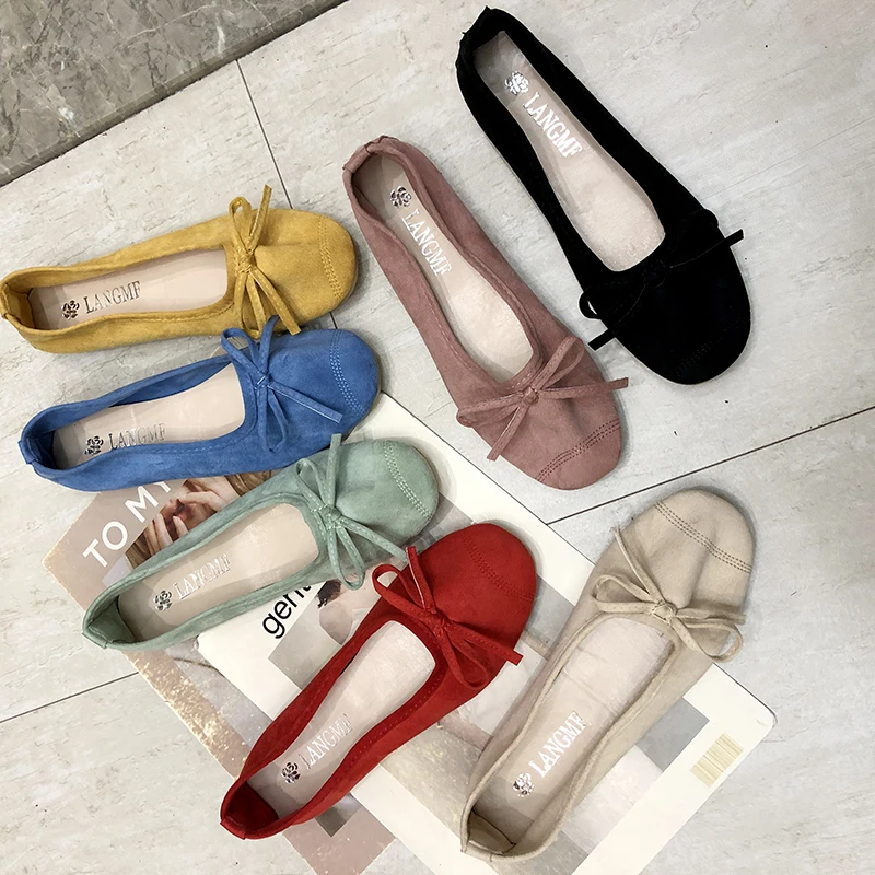 

Boat Shoe Korean Shoes Women Women's Moccasins Ballerinas Woman 2020 All-Match Female Footwear Round Toe Bow-Knot Casual