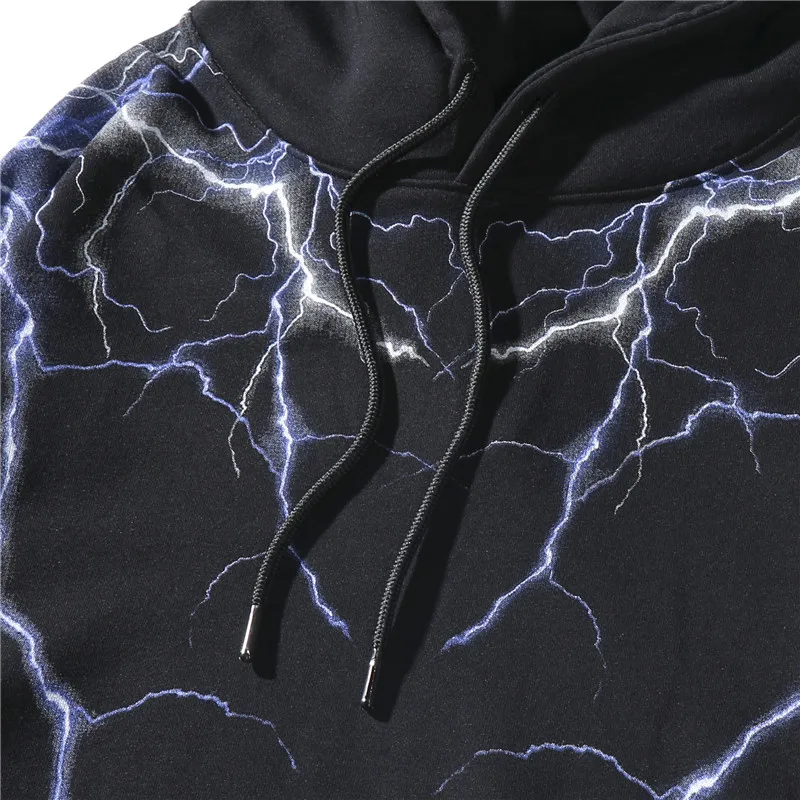 

Hip Hop Lightning Hoodie Sweatshirt Men Harajuku Streetwear Hooded Pullover Cotton Autumn Loose Hoodie Hipster Black