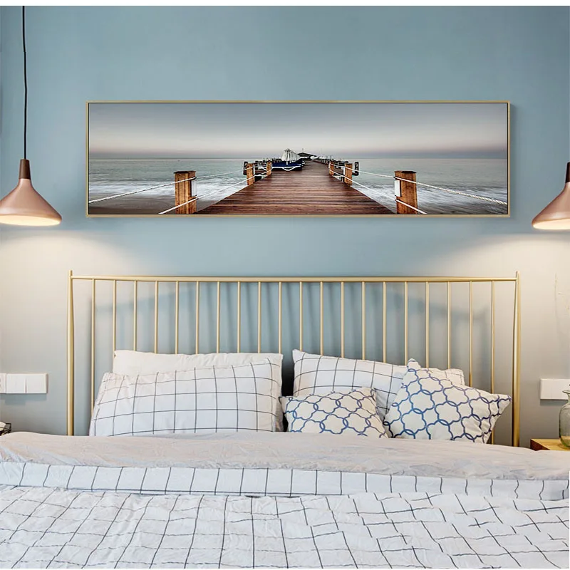 

Nordic style Modern Abstract Wall Canvas sailboat sunlight Beach Seascape Harbour for porch Living room hanging painting Decor