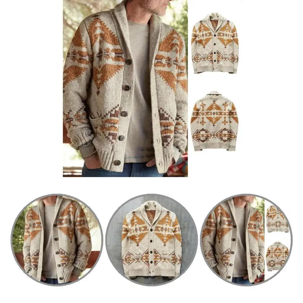 

Warm Good Pocket Design Men Knitted Cardigan Khaki Color Sweaters Coat V Neck for Gifts