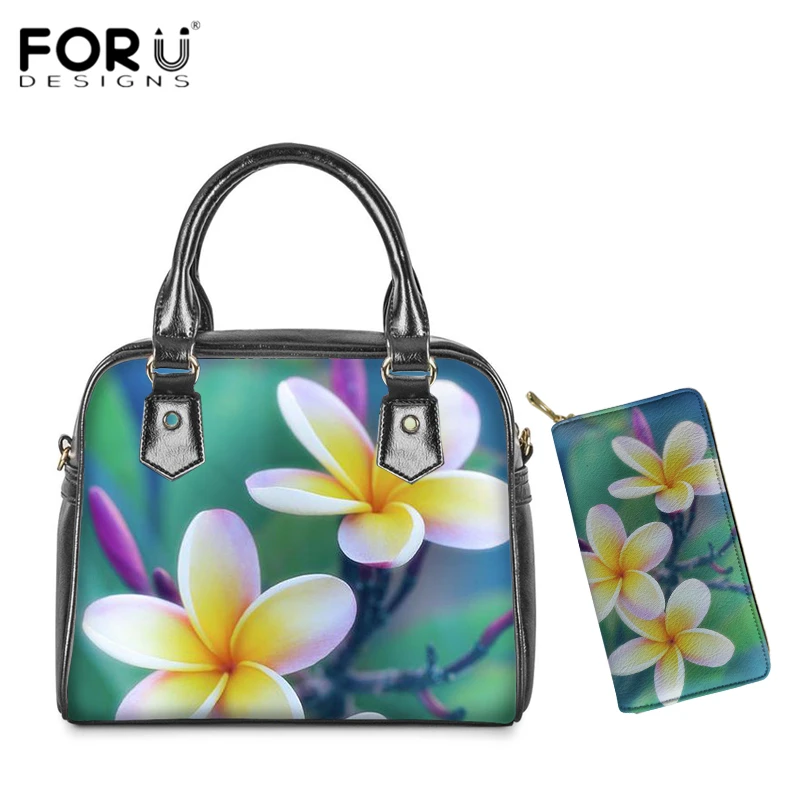 

FORUDESIGNS Brand Design Women Messenger Bags Plumeria Hawaii Flower 3D Print Girls PU Crossbody Bag Zipper Flap Handbags Purses