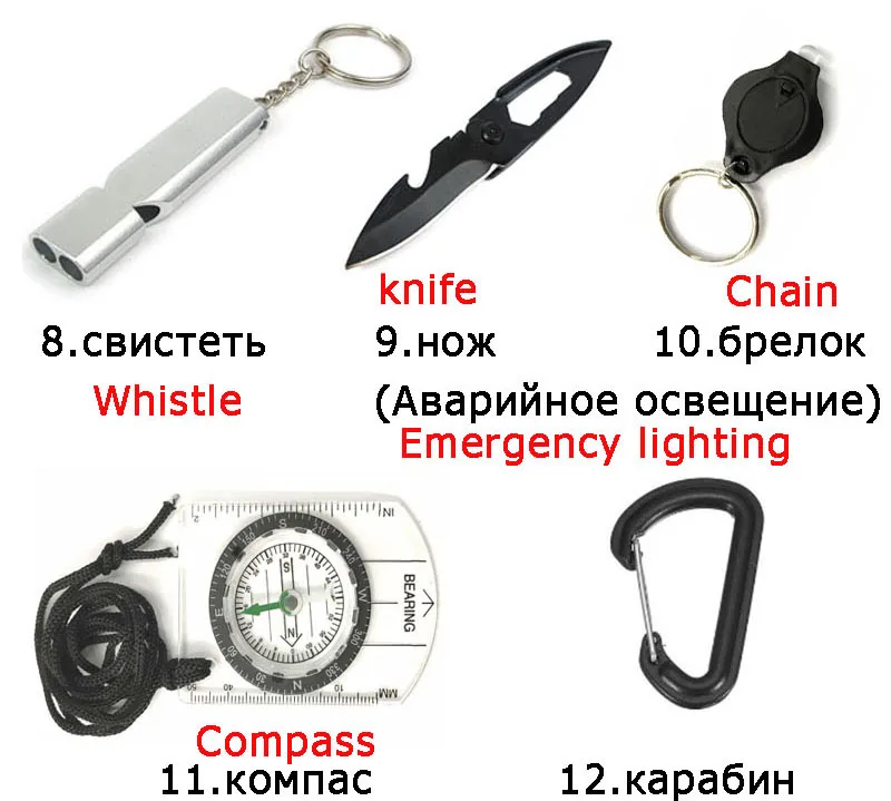 Набор для выживания, военный, для путешествий на открытом воздухе, мини, походные инструменты, набор помощи, аварийный многофункциональный рыболовный набор, свисток, одеяло, нож