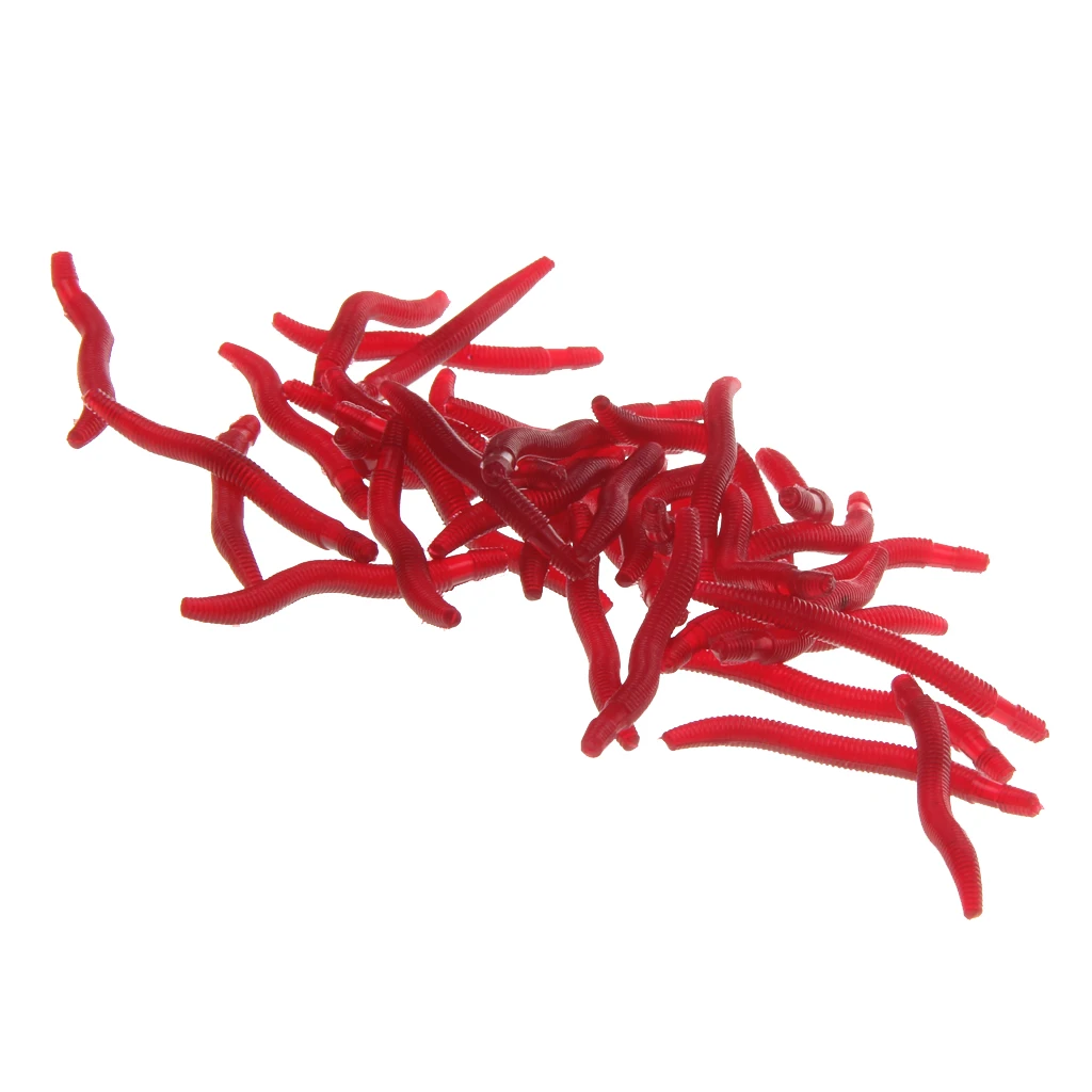 

Lot of 50 Artificial Sinking Red Soft Rubber Worm Fishing Lures Bait