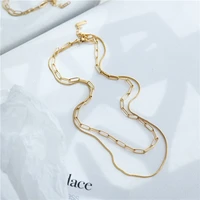 simple double layers snake paper clip chains necklace for women girls ip 18k gold stainless steel collar chain necklace jewelry