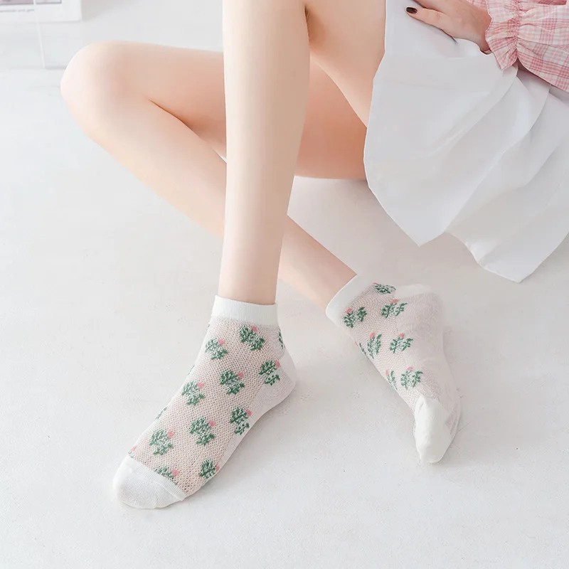 Свежие и милые розовые сетчатые женские короткие носки весенне-летние дышащие