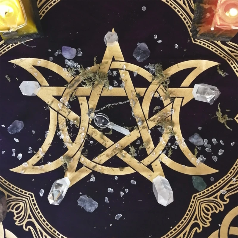 

Triple Moon Pentacle Altar Cloth Divination Astrology Tarot Cards Game Tablecloth Velvet Board Game Pad