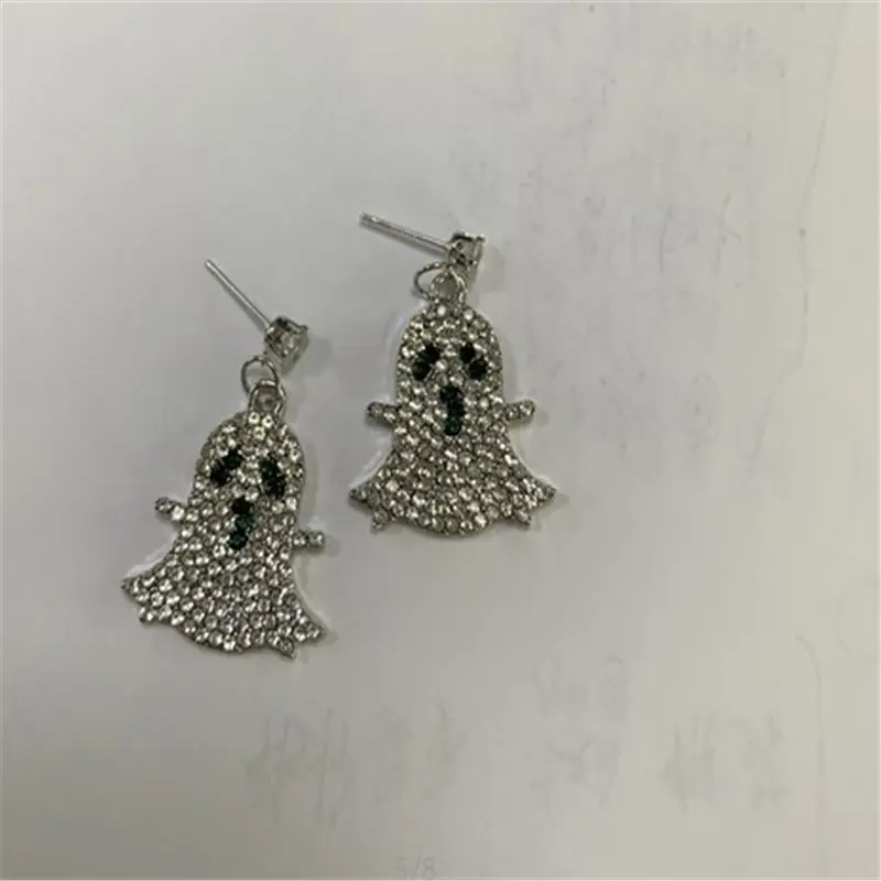 New Halloween Ear Post Stud Earrings Znic Alloy Gold &amp Ghost Clear Rhinestone For Women Girl Holiday Jewelry Gift 1 Pair | Украшения и