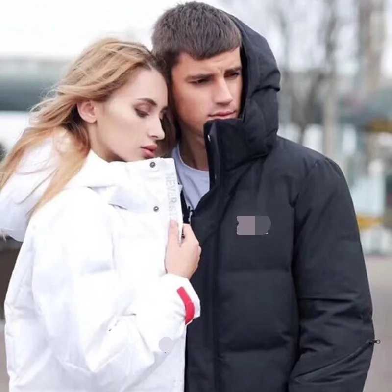 Women Men Warm down jacket new Korean Style Thicken Long couple casual black and white simple hooded | Женская одежда