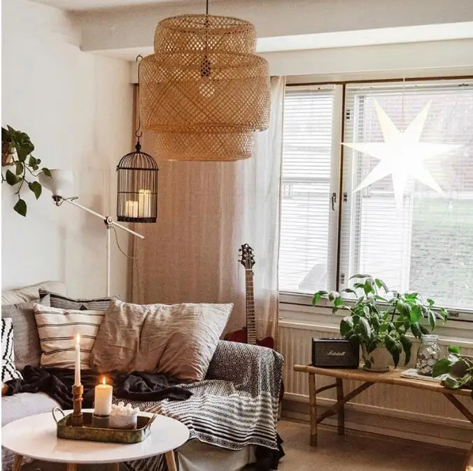 

Chinese Bamboo weaving bamboo/Rattan Weaving Pendant light E27 lamps lanterns living room hotel restaurant aisle Pendant Lamp S