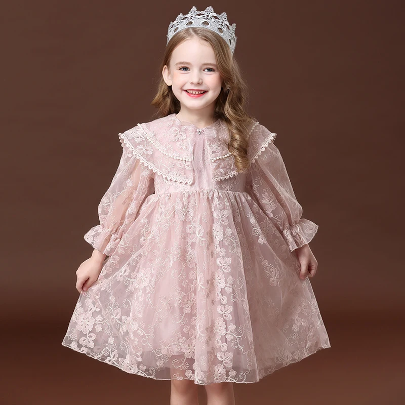 Spring & Autumn Princess Dresses for Girls Clothes Long Sleeve Embroidery Flower Birthday Party Costume Cute Kids Family Outfits | Мать и