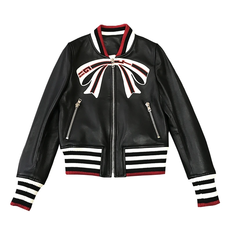 

YUKOU Woman Coats 2020 Baseball Suit Leather Jacket Female Real Sheepskin LeatherJackets Best Sellers