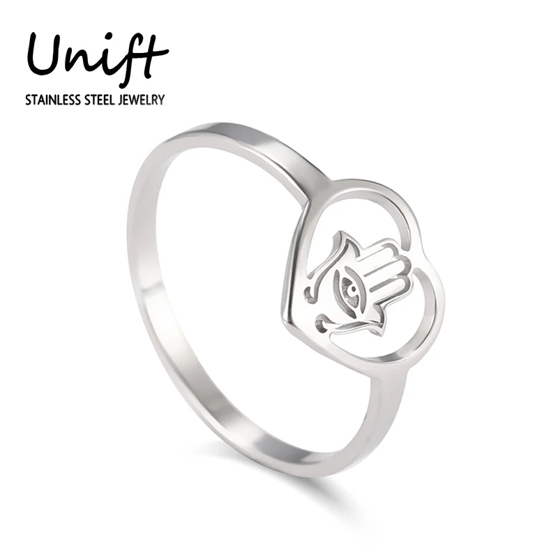 Unift Ретро полые сглаза рука Фатимы кольцо в форме сердца ладони нержавеющая сталь