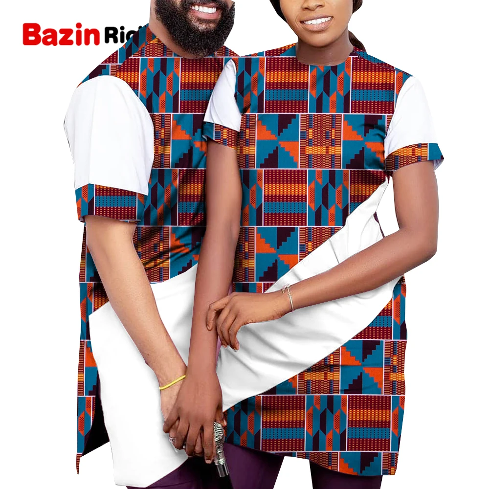 

Dashiki Couples Matching African Clothes Short Sleeve Shirt For Men and Women Ankara Printed Patchwork Garment Plus Size WYQ766