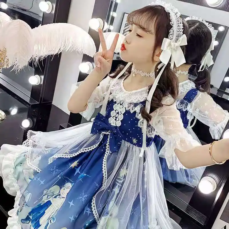 

2021 New Summer Girls Blue Puffy Beautiful Princess Dress