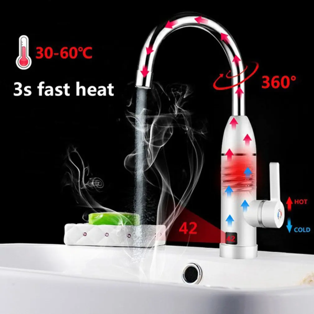 

JO-06A Digital Electric Faucet 3000W Instant Hot Water Tap LCD Display Free Rotation EU Plug For Kitchen Bathroom Rapid Heating
