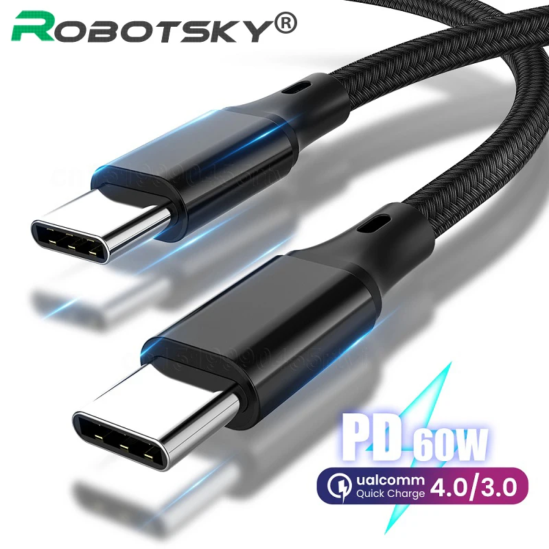 

Кабель Robotsky PD60W с USB C на Type C QC 3,0, кабель для быстрой зарядки и передачи данных 4,0, кабель для быстрой зарядки для Samsung, Xiaomi, Macbook Pro, кабель USB C