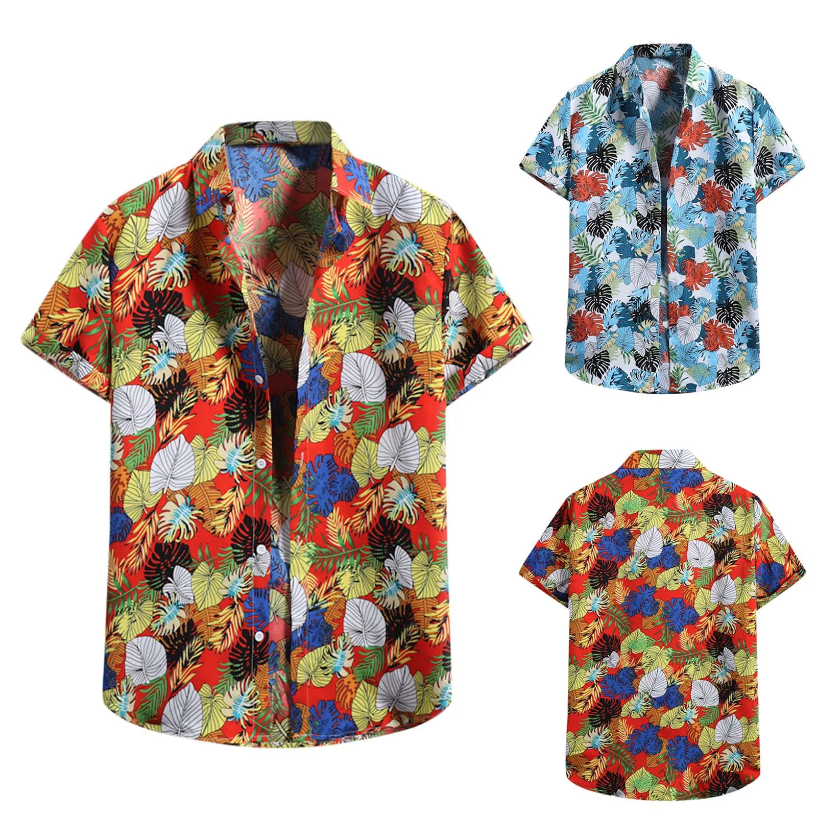 New 2021 Men's Shirt Summer Fashion Casual Hawaiian Flower Shirt T-shirt Short Sleeve Men's Beach Flower Clothing